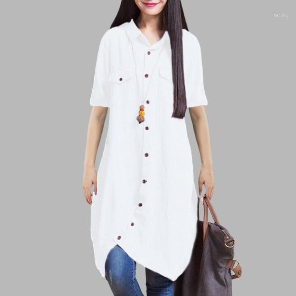 women long blouse irregular hem short sleeves pockets loose casual vintage summer vintage solid shirt blouses blusas mujer1, White
women long blouse irregular hem short sleeves pockets loose casual vintage summer vintage solid shirt blouses blusas mujer1, White