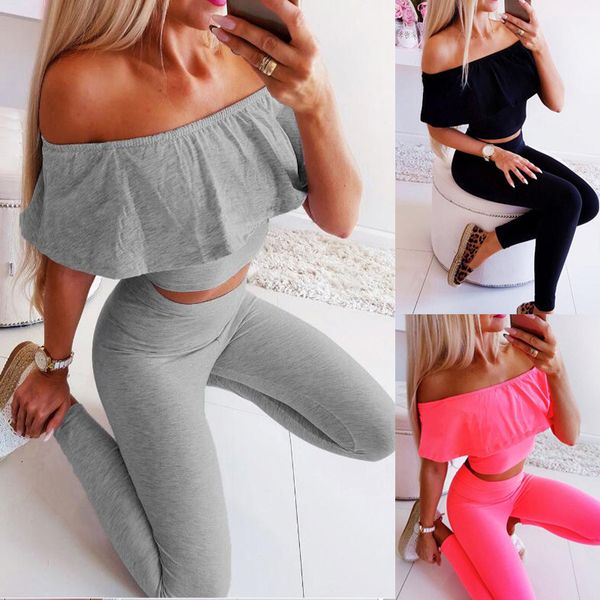 women yoga set tracksuit gym fitness workout outfit ruffles off shoulder crop long slim leggings pants stretch sport wear, White;red
women yoga set tracksuit gym fitness workout outfit ruffles off shoulder crop long slim leggings pants stretch sport wear, White;red
