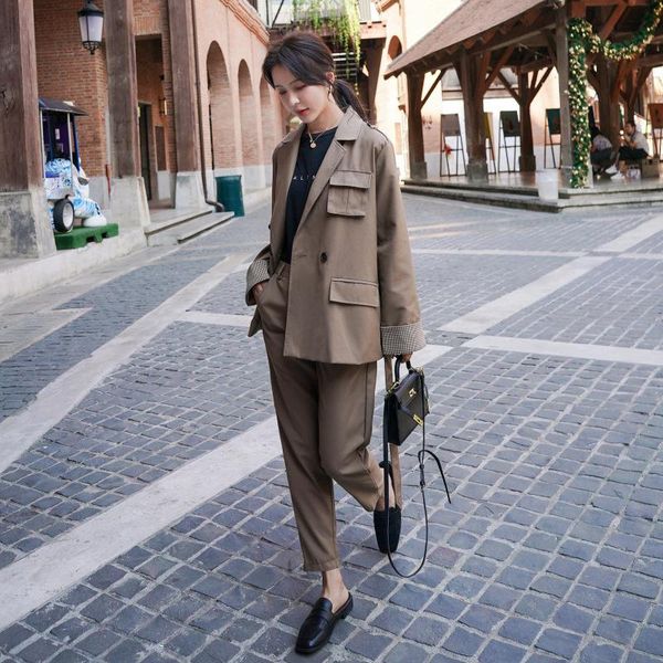 women's two piece pants real s 2021 autumn small suit female korean casual temperament fashion, White
women's two piece pants real s 2021 autumn small suit female korean casual temperament fashion, White