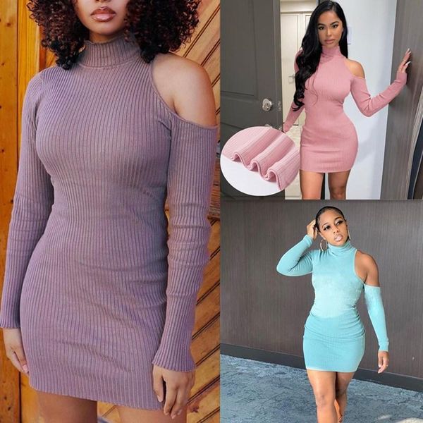 women 2021 autumn winter solid long sleeve turtleneck knitted dress single shoulder hollow ribbing casual bodycon clothes, Black;gray
women 2021 autumn winter solid long sleeve turtleneck knitted dress single shoulder hollow ribbing casual bodycon clothes, Black;gray