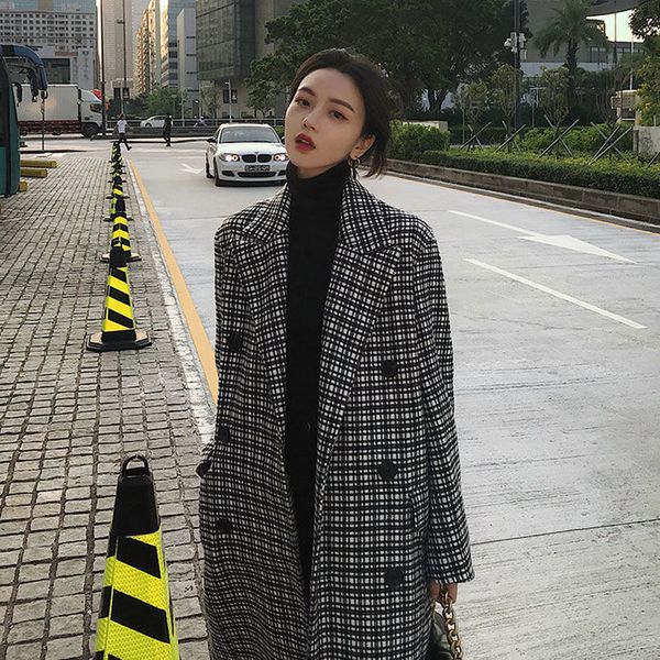 plaid women's new winter 2021 korean version retro loose show thin commuter style popular woolen coat medium length fashion, Black
plaid women's new winter 2021 korean version retro loose show thin commuter style popular woolen coat medium length fashion, Black