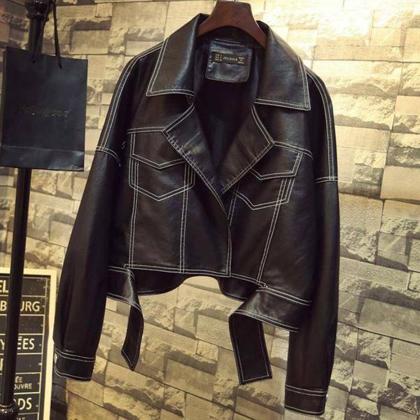 women harajuku loose faux leatherjacket female clothes short coat1, Black
women harajuku loose faux leatherjacket female clothes short coat1, Black