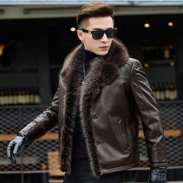 men's leather & faux coat winter 2021 mens raccoon sheep long sleeve button casual slim fit casacas de cuero office business jacket, Black
men's leather & faux coat winter 2021 mens raccoon sheep long sleeve button casual slim fit casacas de cuero office business jacket, Black