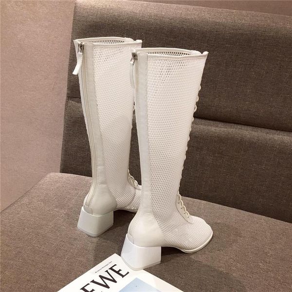 mesh 2020 summer women boots lace up knee high boots luxury square low heels hollow cross strap designer white long shoes, Black
mesh 2020 summer women boots lace up knee high boots luxury square low heels hollow cross strap designer white long shoes, Black