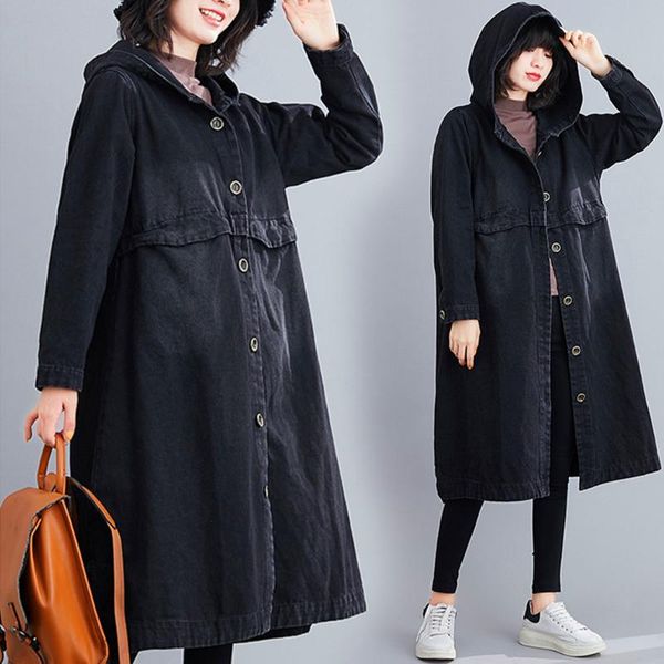 new plus size 180 catties autumn jeans trench solid casual loose single button said split hooded cowboy coat for female overcoat, Tan;black
new plus size 180 catties autumn jeans trench solid casual loose single button said split hooded cowboy coat for female overcoat, Tan;black