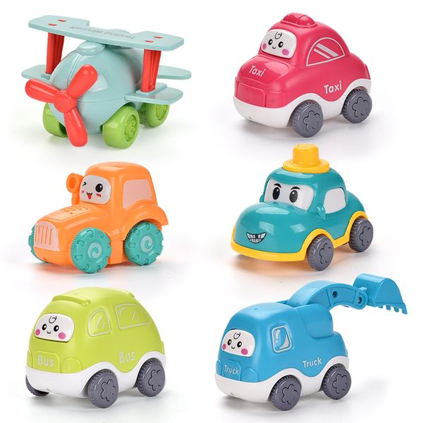 6pcs Cartoon Friction Cars Baby Toys Cute Taxi Bus Tractor Bebe For Kids Boys Educational Gift Over 1 Years Old