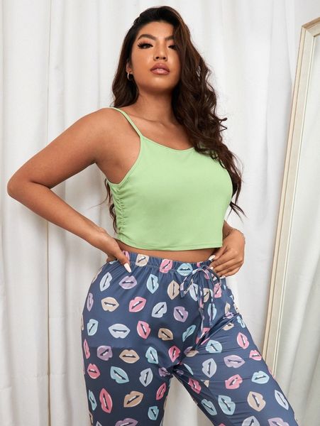 plus ruched sleep cami w8il#, Black;white