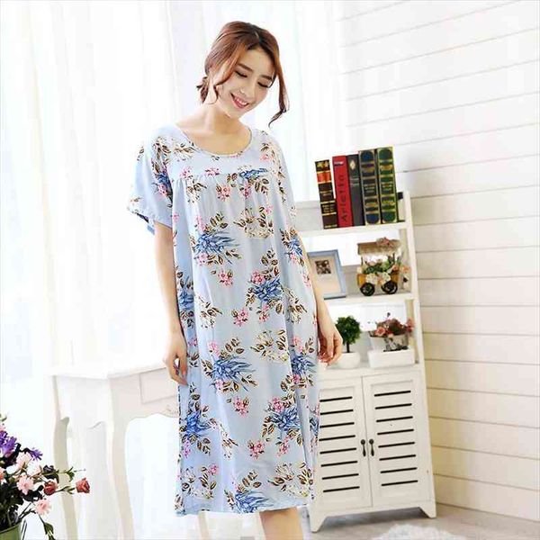 summer womens nightgowns short sleeve woven cotton long dress female plus size -5xl sleepwear fashion floral printed sleepwear, Black;red
