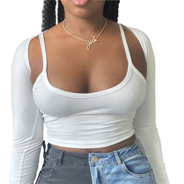 women solid basic pullovers two piece set crop ladies long sleeve sling vest camis club streetwear fall clothes 2021, White
women solid basic pullovers two piece set crop ladies long sleeve sling vest camis club streetwear fall clothes 2021, White