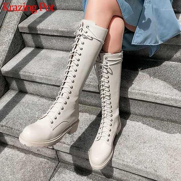 krazing pot fashion knight boots cow leather lace up round toe med heels winter solid daily wear knee high boots l351, Black
krazing pot fashion knight boots cow leather lace up round toe med heels winter solid daily wear knee high boots l351, Black