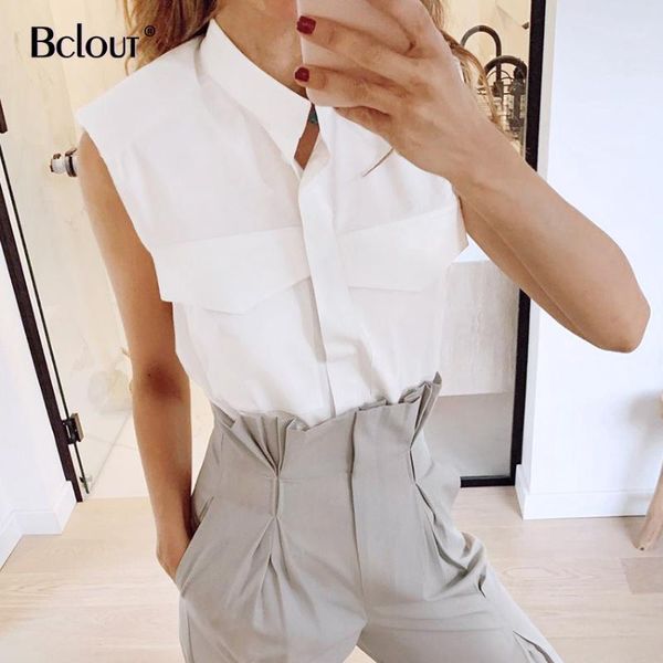 bclout white sleeveless blouse shirt turn down collar summer female 2020 pocket office women blouse fashion polyester blusas1
bclout white sleeveless blouse shirt turn down collar summer female 2020 pocket office women blouse fashion polyester blusas1