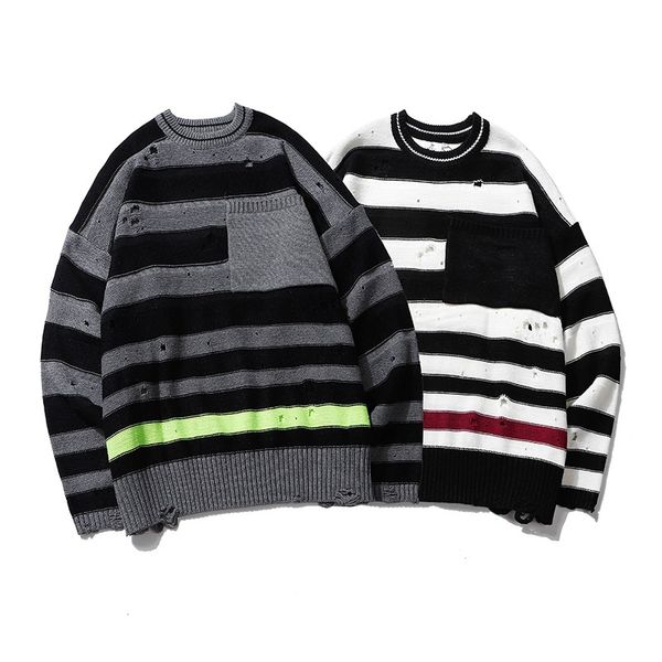 men's sweaters men striped destroyed hole distressed knitted pullover sweater male hip hop fashion loose streetwear, White;black
men's sweaters men striped destroyed hole distressed knitted pullover sweater male hip hop fashion loose streetwear, White;black