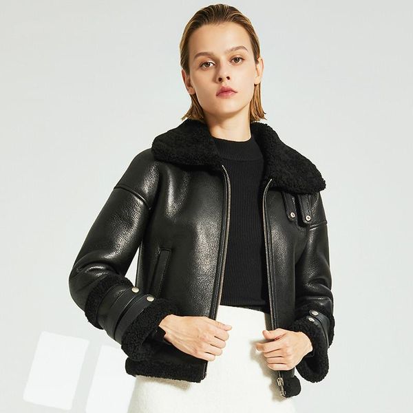 women's leather & faux winter fur one real locomotive short coat sheepskin thickened coats genuine jacket women, Black
women's leather & faux winter fur one real locomotive short coat sheepskin thickened coats genuine jacket women, Black