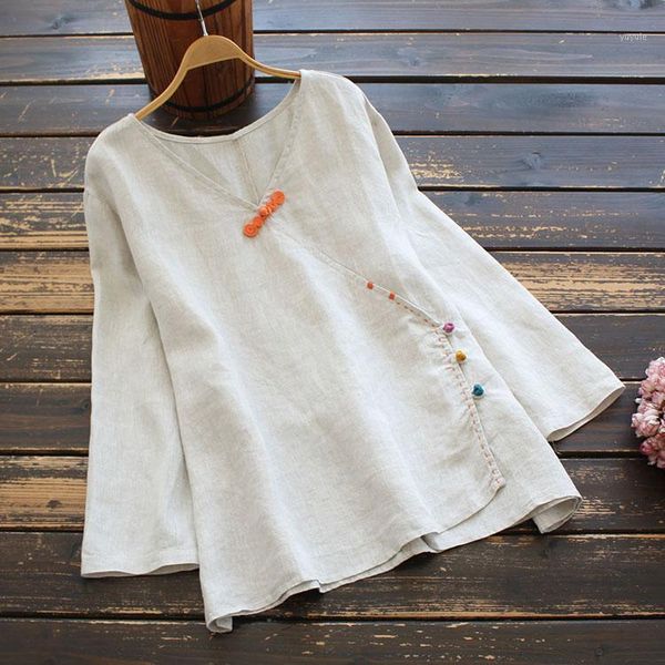 cotton linen women t shirt 2020 new autumn vintage plate buttons v-neck long-sleeved casual thin basic women 1, White
cotton linen women t shirt 2020 new autumn vintage plate buttons v-neck long-sleeved casual thin basic women 1, White