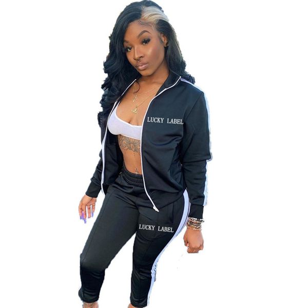 women lucky lable letters tracksuit embroidery zipper coat high collar jacket and legging pants outfit two piece clothing sets g12201, White
women lucky lable letters tracksuit embroidery zipper coat high collar jacket and legging pants outfit two piece clothing sets g12201, White