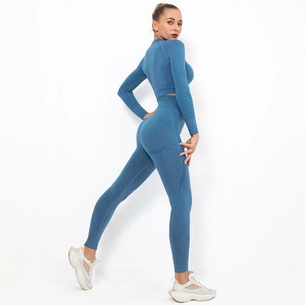 2021 women seamless yoga set squat proof high waist gym leggings + shirts suit long sleeve fitness workout sports sets, Gray
2021 women seamless yoga set squat proof high waist gym leggings + shirts suit long sleeve fitness workout sports sets, Gray