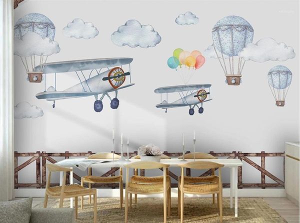 

wallpapers kids bedroom wall paper mural airplane air balloon po papers roll contact waterproof canvas cover1
