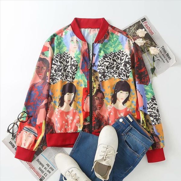 2020 women vintage stand collar beauty picture print casual flight jacket ladies long sleeve retro outwear coat chic ct527, Black;brown
2020 women vintage stand collar beauty picture print casual flight jacket ladies long sleeve retro outwear coat chic ct527, Black;brown