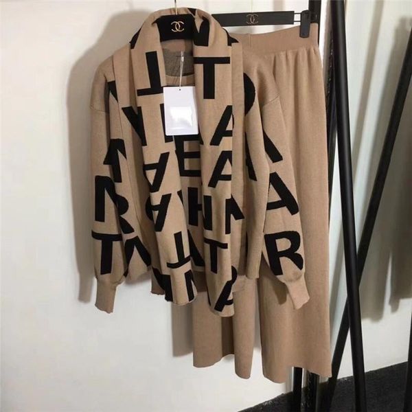 women knited letter sweater + pants+cape long scarf 3pcs suits knit pullovers cappa wraps wide leg trousers sets, Gray
women knited letter sweater + pants+cape long scarf 3pcs suits knit pullovers cappa wraps wide leg trousers sets, Gray
