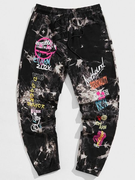 men tie dye slogan graphic sweatpants t2hk#, Black
men tie dye slogan graphic sweatpants t2hk#, Black