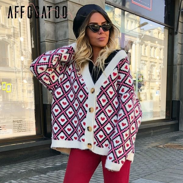 affogatoo heart print knitted cardigan women single breasted female sweater cardigan autumn winter oversized cardigan jumper lj201112, White;black
affogatoo heart print knitted cardigan women single breasted female sweater cardigan autumn winter oversized cardigan jumper lj201112, White;black