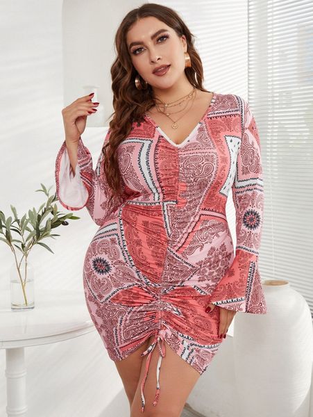 plus scarf print drawstring bodycon dress 20tr#, Black
plus scarf print drawstring bodycon dress 20tr#, Black