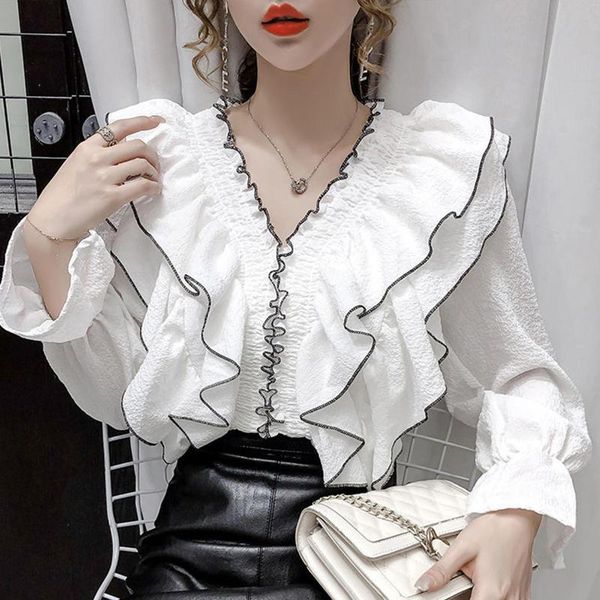 elegant office women long sleeve lace neckline v neck ruffles streetwear lady casual solid chiffon shirt autumn winter, White
elegant office women long sleeve lace neckline v neck ruffles streetwear lady casual solid chiffon shirt autumn winter, White