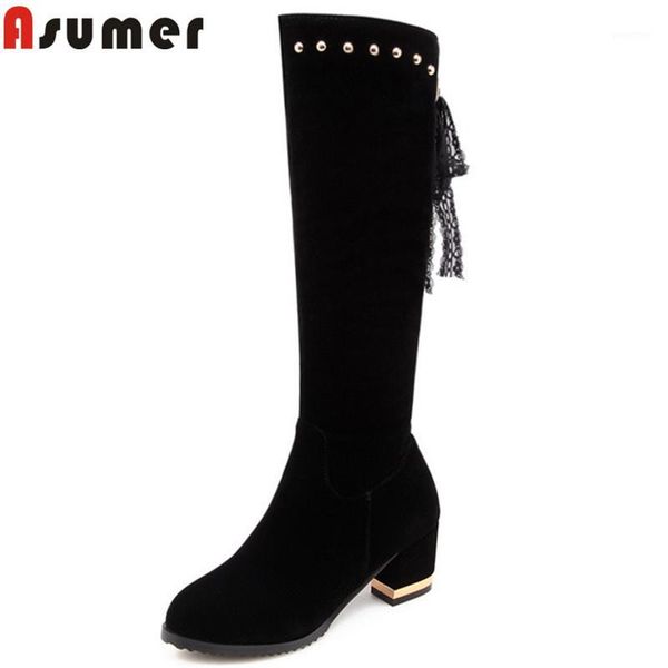 boots asumer black 2021 autumn winter shoes woman round toe women flock thick high heels zip rivet knee high1
boots asumer black 2021 autumn winter shoes woman round toe women flock thick high heels zip rivet knee high1