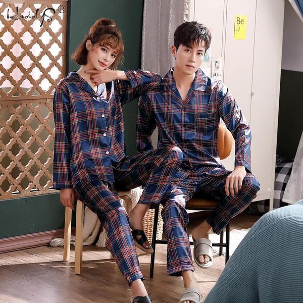couple silk satin pyjamas long sleeve sleepwear pijama suit women and man plaid pajamas 2pc set loungewear t200707, Black;red
couple silk satin pyjamas long sleeve sleepwear pijama suit women and man plaid pajamas 2pc set loungewear t200707, Black;red