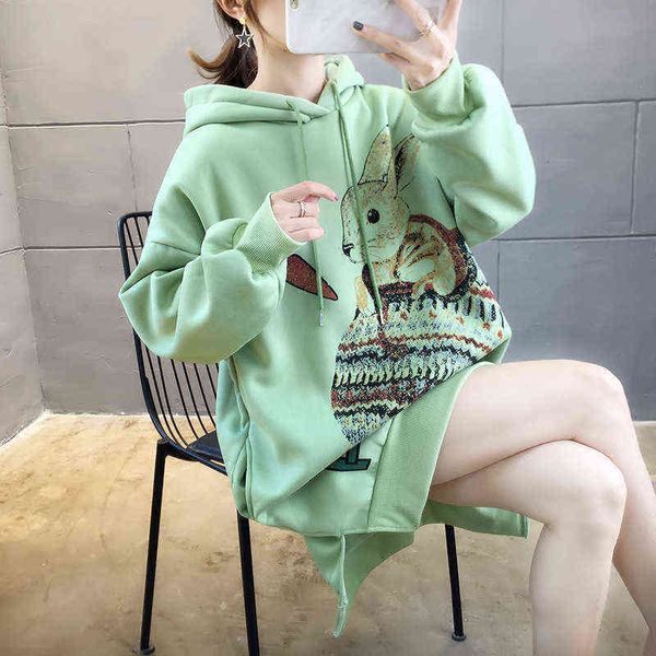 women's hoodi sweatshirts 2022 winter korean loose large thickened plush funny cartoon printing medium and long women's sweater, Black
women's hoodi sweatshirts 2022 winter korean loose large thickened plush funny cartoon printing medium and long women's sweater, Black