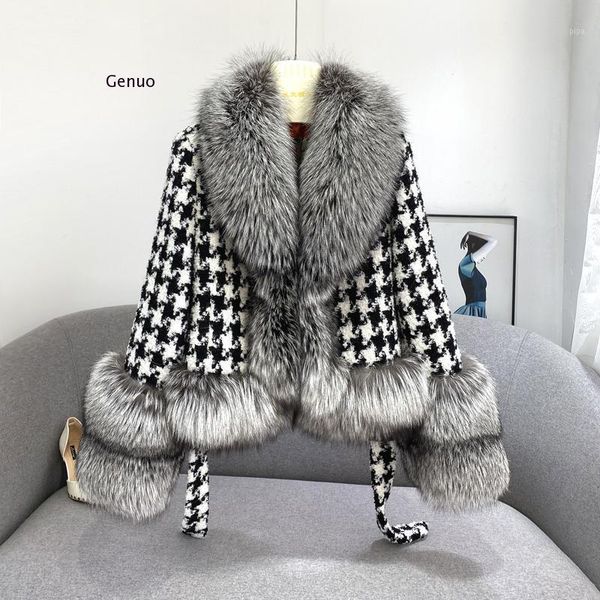 women's fur coat houndstooth & faux fur patchwork coats fake plush collar imitation cashmere wool blends streetwear1, Black
women's fur coat houndstooth & faux fur patchwork coats fake plush collar imitation cashmere wool blends streetwear1, Black