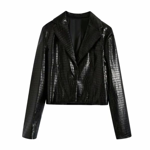 women's suits & blazers 2021 autumn winter women faux leather cropped blazer long sleeves casual fashion chic jacket crop short coat ou, White;black
women's suits & blazers 2021 autumn winter women faux leather cropped blazer long sleeves casual fashion chic jacket crop short coat ou, White;black