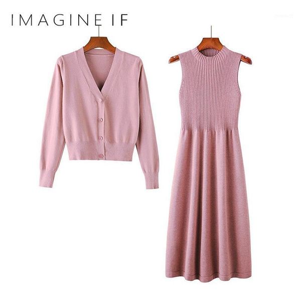 imagine if women's winter elegant two piece set pink black knitted cardigans round neck sleeveless ruffles midi dress knitwear1, Gray
imagine if women's winter elegant two piece set pink black knitted cardigans round neck sleeveless ruffles midi dress knitwear1, Gray
