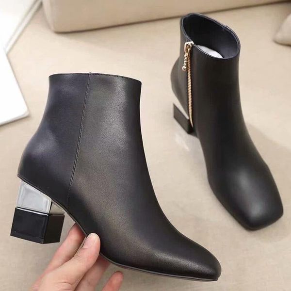 pure color boots fashionable zip prom wedding shoes square toe heeled metal decoration boots, Black
pure color boots fashionable zip prom wedding shoes square toe heeled metal decoration boots, Black