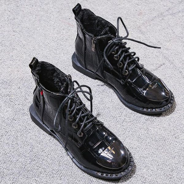 boots japanned leather crocodile women shoes short rivets botines mujer 2021 british lace up riding studs metal toe botas, Black
boots japanned leather crocodile women shoes short rivets botines mujer 2021 british lace up riding studs metal toe botas, Black