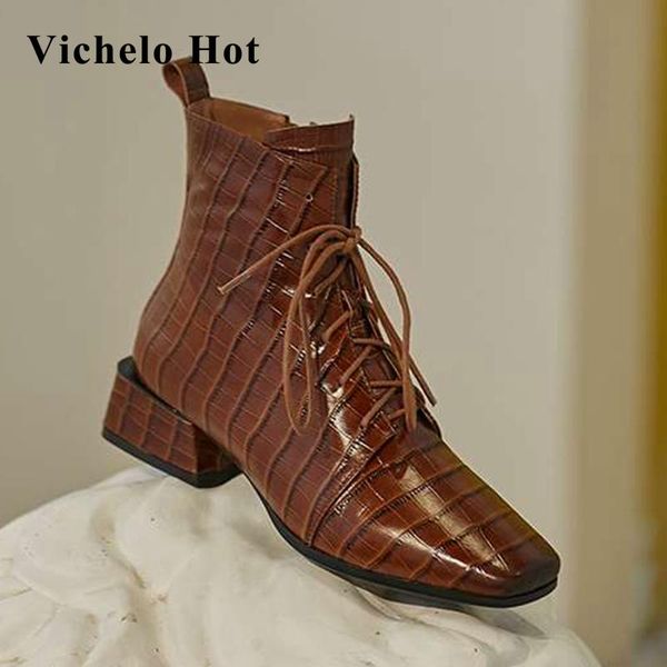 vichelo large size genuine leather gingham cross-tied square toe med square heels zipper elegant lady dress ankle boots l7f3, Black
vichelo large size genuine leather gingham cross-tied square toe med square heels zipper elegant lady dress ankle boots l7f3, Black