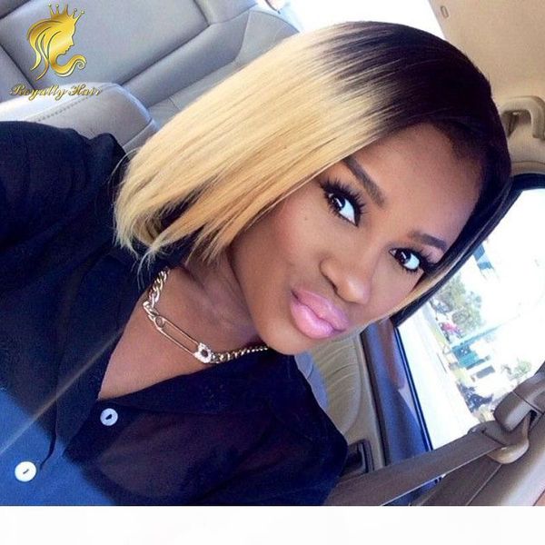 full lace front wigs with baby hair mongolian omber 1b27 lace front short bob human hair wig ombre 27 middle part human hair, Black;brown