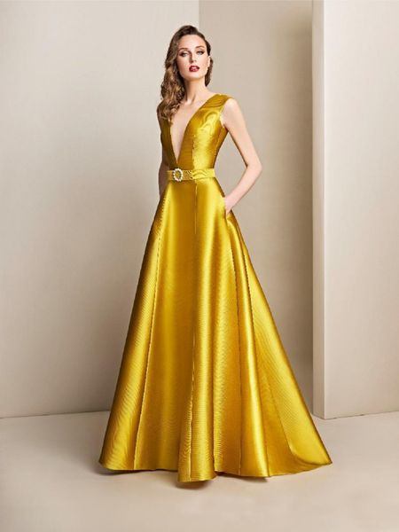 2021 yellow evening dresses deep v neck a line satin back sweep train prom dress party wear custom made robes de soirée, Black;red
2021 yellow evening dresses deep v neck a line satin back sweep train prom dress party wear custom made robes de soirée, Black;red
