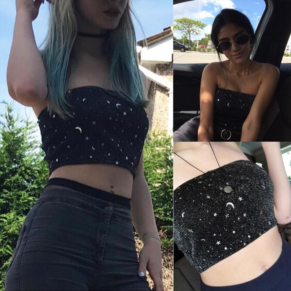 2020 new summer lady womens shiny black star moon wrapped chest tube fashion elastic bandeau bra crop top, White
2020 new summer lady womens shiny black star moon wrapped chest tube fashion elastic bandeau bra crop top, White
