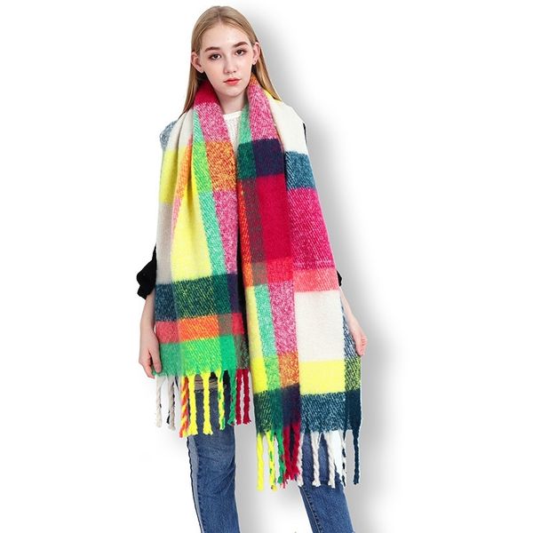 

multi color winter women cashmere chuncky scarf check shawl blanket oversize designer wraps foulard femme ll181047 y200103, Blue;gray