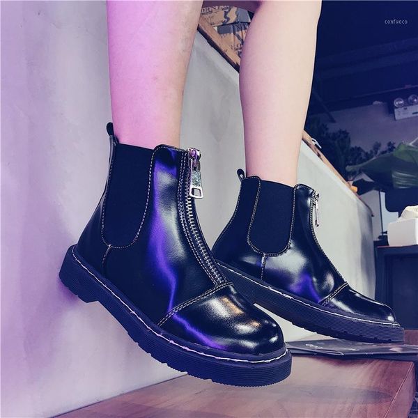 fashion leisure patent leather motorcycle boots women round toe med flat with lace up boots patchwork punk ladies shoes1, Black
fashion leisure patent leather motorcycle boots women round toe med flat with lace up boots patchwork punk ladies shoes1, Black