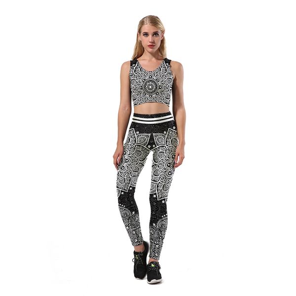 new two piece datura digital printing set women's high waist leggings suit ladies jogging sleeveless vest female crew neck short sport, Gray
new two piece datura digital printing set women's high waist leggings suit ladies jogging sleeveless vest female crew neck short sport, Gray