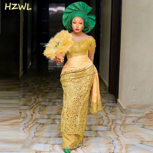 aso ebi african prom dresses yellow lace mermaid plus size ruffles sheer long sleeves evening gowns robe de soiree custom made, Black
aso ebi african prom dresses yellow lace mermaid plus size ruffles sheer long sleeves evening gowns robe de soiree custom made, Black