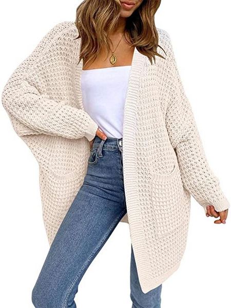 women's sweaters oversized batwing sleeve chunky knit open front long cardigan with pockets 100% acrylic soft comfy, White;black
women's sweaters oversized batwing sleeve chunky knit open front long cardigan with pockets 100% acrylic soft comfy, White;black