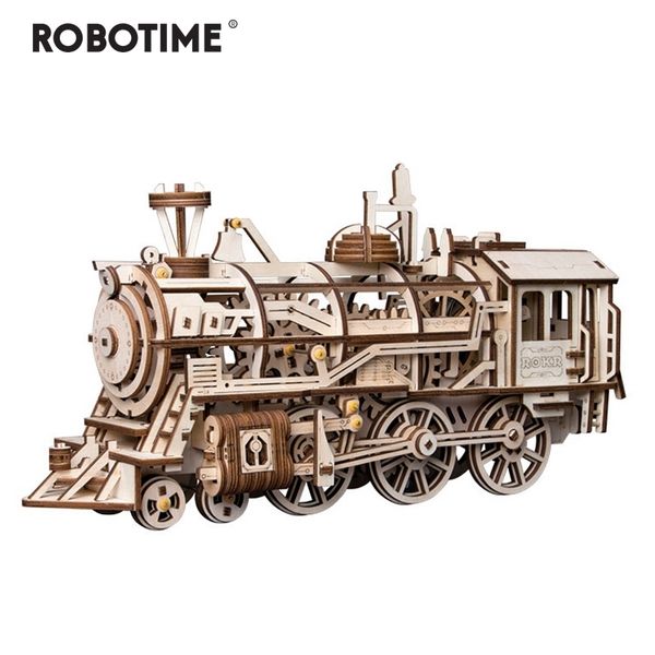 Robotime Diy Clockwork Gear Drive Locomotive 3d Wooden Model Building Kits Toys Hobbies Gift For Children Lk701 Y200413