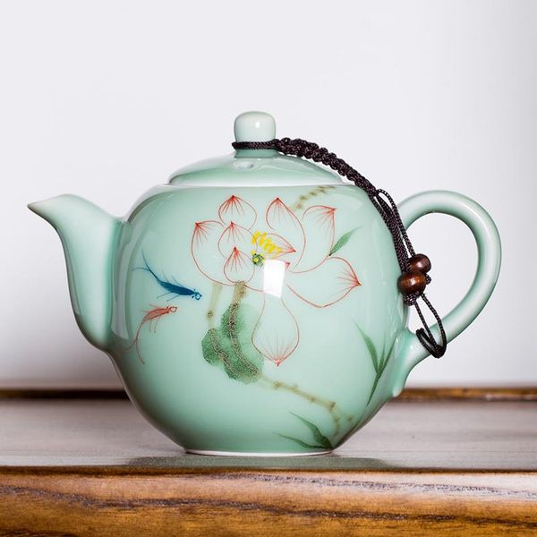 longquan celadon ручная роспись керамический чайник yixing чайник фильтр кунг-фу чайный горшок с большим чайником bbywuu