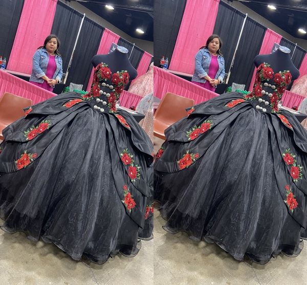 vintage black charro quinceanera dresses red green floral applique strapless princess layers sweet 16 dress prom formal gowns, Blue;red
vintage black charro quinceanera dresses red green floral applique strapless princess layers sweet 16 dress prom formal gowns, Blue;red