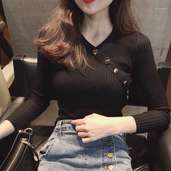button women pullover and sweaters 2020 autumn winter long sleeve female jumper knitted woman sweater pull femme1, White;black
button women pullover and sweaters 2020 autumn winter long sleeve female jumper knitted woman sweater pull femme1, White;black