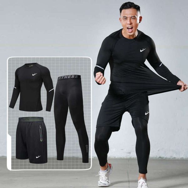 three spring and men's summer fitness piece high elastic speed dry tights four dimensional sportswear suit, Gray
three spring and men's summer fitness piece high elastic speed dry tights four dimensional sportswear suit, Gray