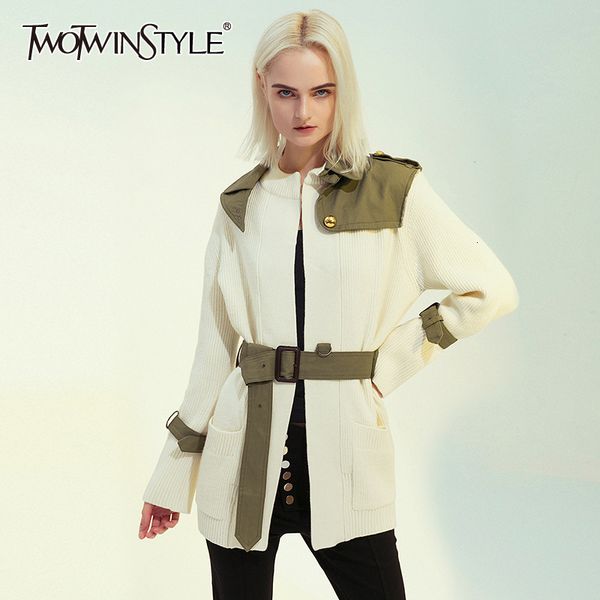 twotwinstyle patchwork hit color jacket for female lapel collar long sleeve high waist sashes knitted jackets women fashion 201026, Black;brown
twotwinstyle patchwork hit color jacket for female lapel collar long sleeve high waist sashes knitted jackets women fashion 201026, Black;brown